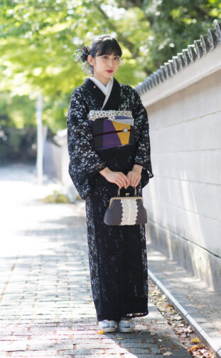 Elegant Black Kimono with Lace