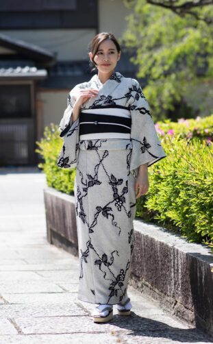 Black and White Cool Kimono with a Flower Pattern